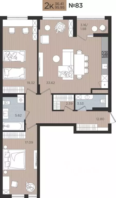 2-к кв. Калининградская область, Калининград Мой Город жилой комплекс ... - Фото 1