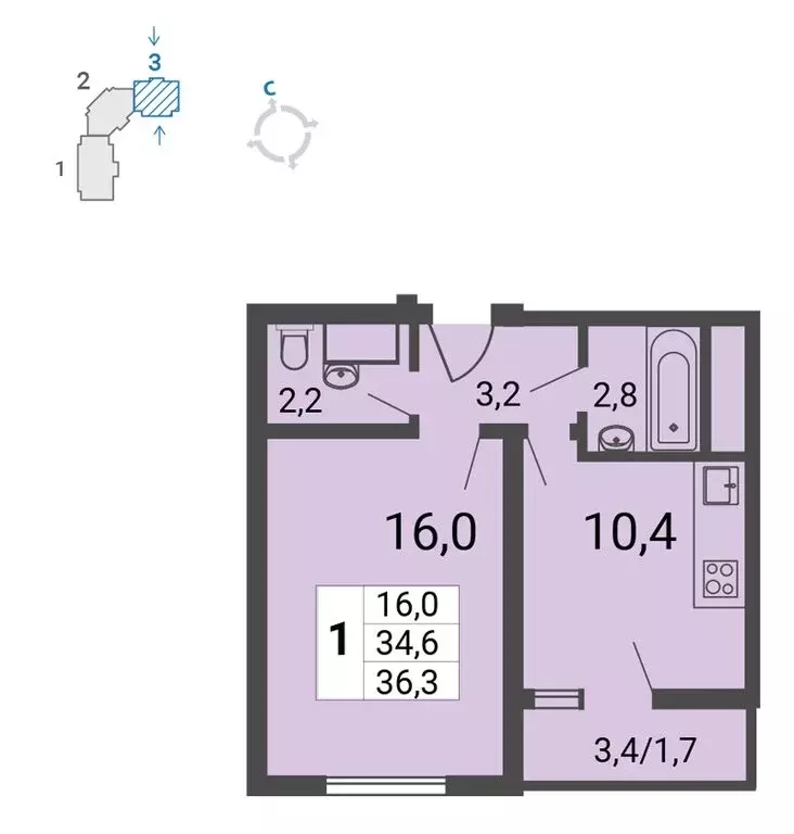 1-комнатная квартира: Москва, улица Липчанского, 10 (36.3 м) - Фото 2