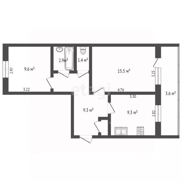 2-к кв. Ямало-Ненецкий АО, Ноябрьск Магистральная ул., 23 (48.6 м) - Фото 2