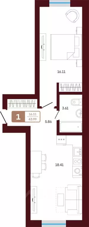 1-к кв. Башкортостан, Иглинский район, с. Акбердино  (43.99 м) - Фото 1