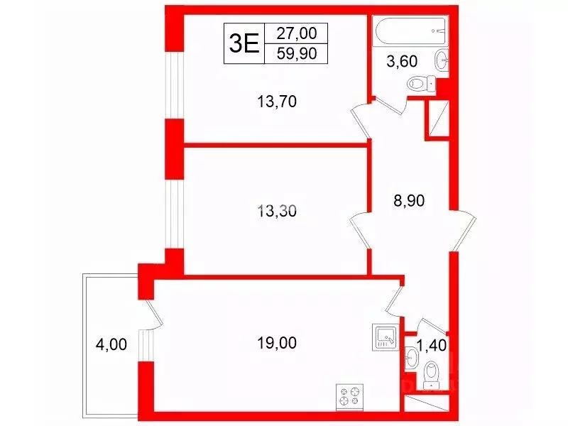 2-к кв. Санкт-Петербург ул. Генерала Кравченко, 7к3 (59.9 м) - Фото 2