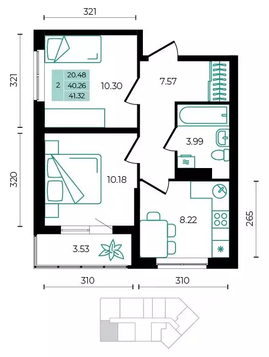 2-к кв. Адыгея, Майкопский район, пос. Тульский ул. Заречная (41.32 м) - Фото 1
