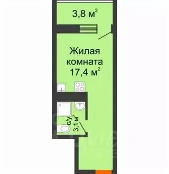 Студия Ростовская область, Ростов-на-Дону ул. Нансена, 103/1/4 (24.3 ... - Фото 2
