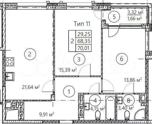 2-к. квартира, 70м, 10/14эт. - Фото 1