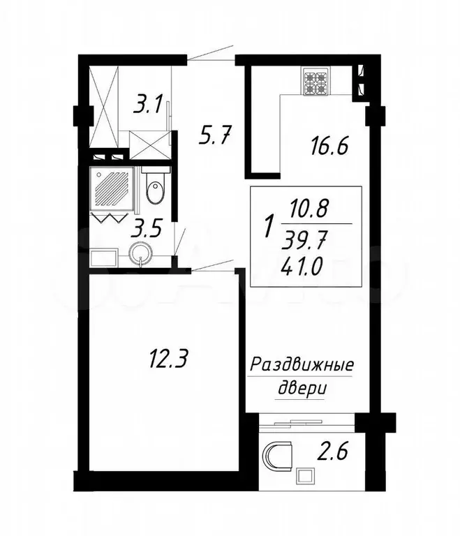 1-к. квартира, 41 м, 6/8 эт. - Фото 0