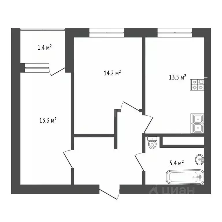 2-к кв. Тюменская область, Тюмень Дамбовская ул., 25к1 (55.5 м) - Фото 1
