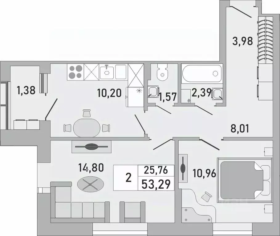 2-к кв. Башкортостан, Уфа Бакалинская ул., 9/1 (53.29 м) - Фото 1