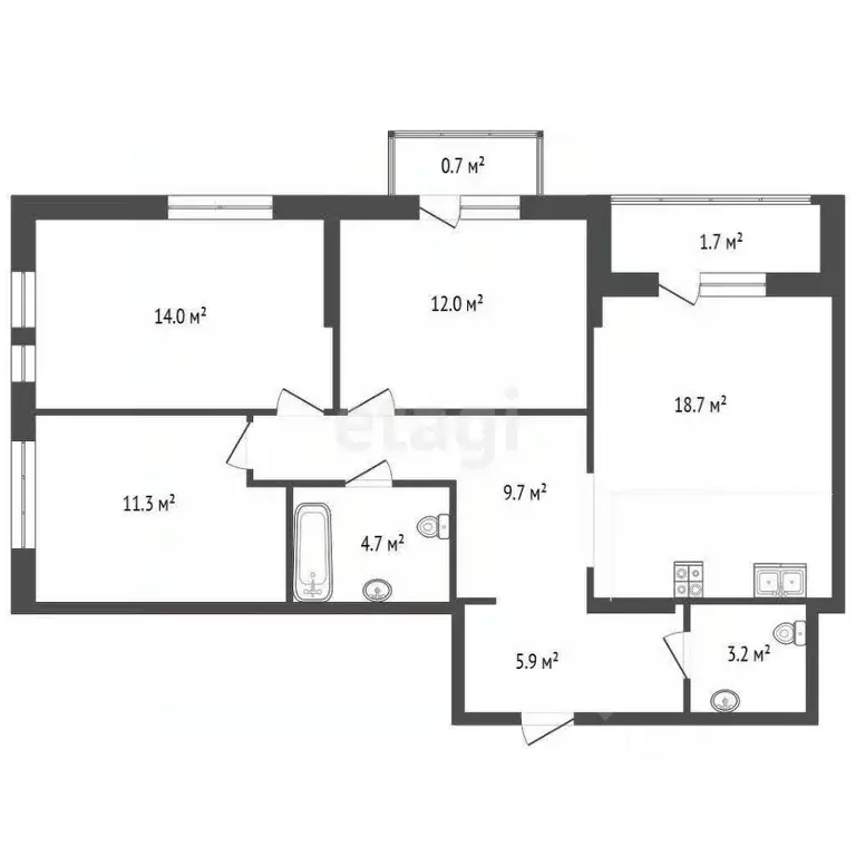 3-к кв. Тюменская область, Тюмень Полевая ул., 117к8 (78.6 м) - Фото 0