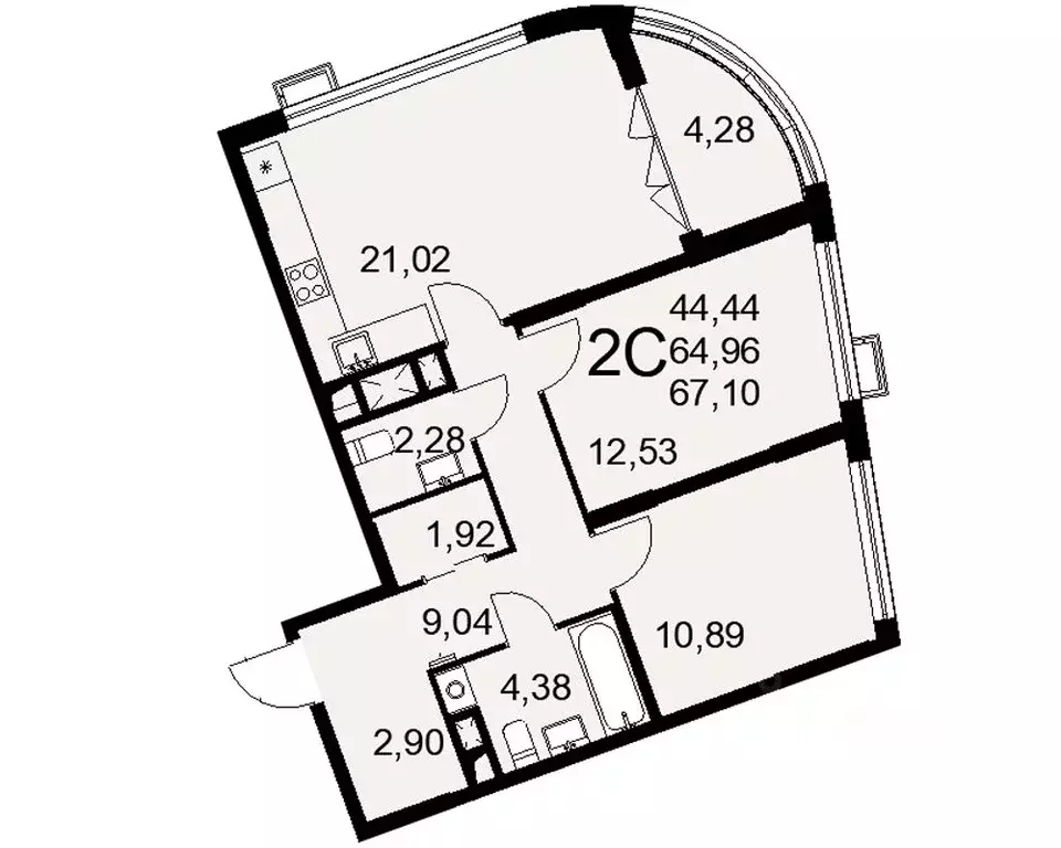 2-к кв. Тульская область, Тула ул. Коминтерна, 44 (67.1 м) - Фото 0