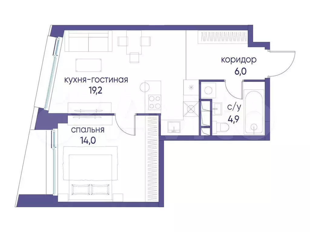 1-к. квартира, 44,1 м, 3/14 эт. - Фото 0