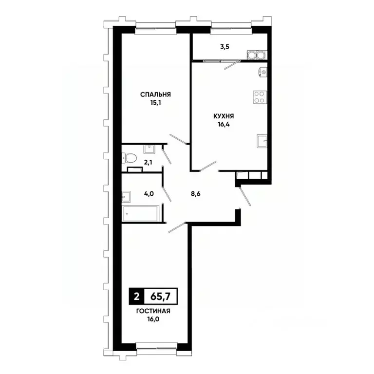 2-к кв. Ставропольский край, Ставрополь просп. Российский, 16к1 (65.7 ... - Фото 1