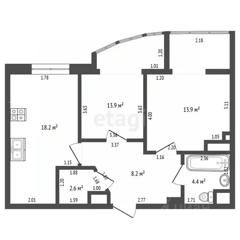3-к кв. Крым, Симферополь ул. Битакская (71.2 м) - Фото 2