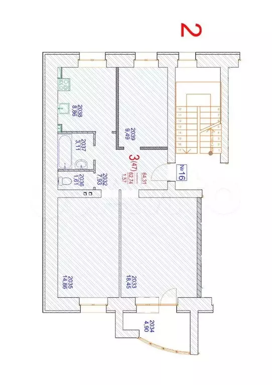 3-к. квартира, 63,7 м, 2/5 эт. - Фото 1