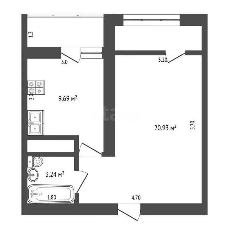1-комнатная квартира: Симферополь, улица Генерала Родионова, 11А (40.1 ... - Фото 1