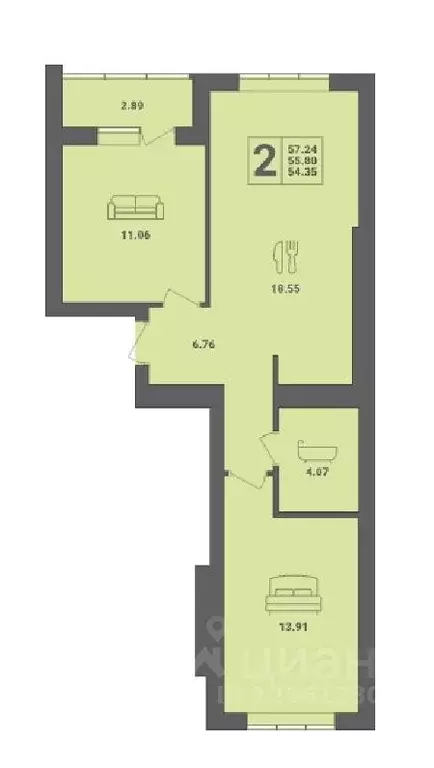 2-к кв. Калининградская область, Пионерский ул. Гептнера, 21 (57.24 м) - Фото 1