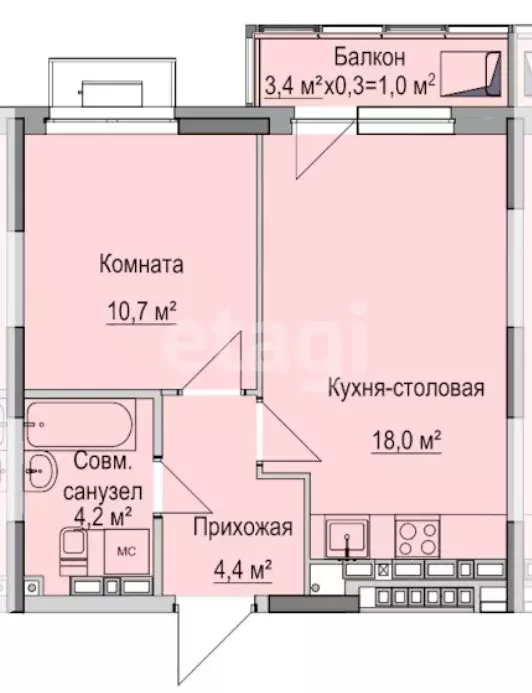 1-комнатная квартира: Ижевск, улица Ключевой Посёлок, 83А (37.5 м) - Фото 1