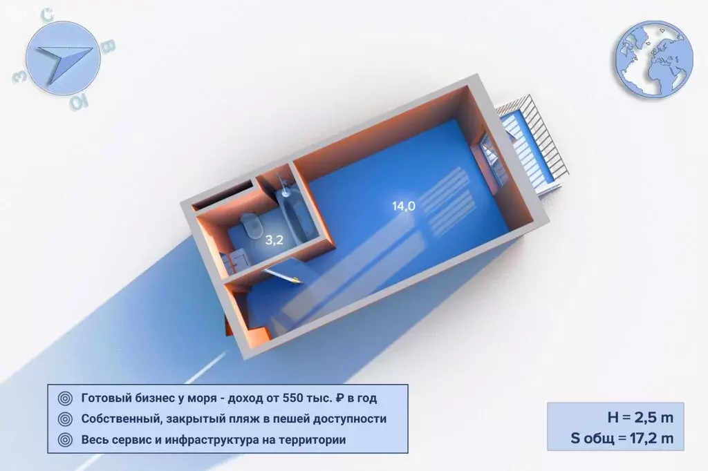 Квартира-студия: Джубга, Кооперативная улица, 2/2 (17.2 м) - Фото 1