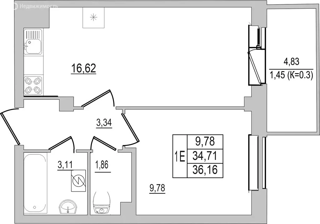 1-комнатная квартира: Псков, улица Юности, 32 (36.16 м) - Фото 0