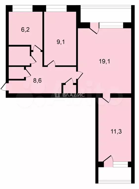 3-к. квартира, 57,5 м, 9/9 эт. - Фото 0