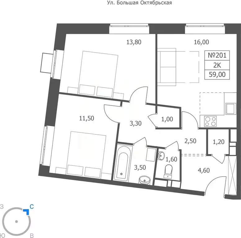 2-к кв. Ярославская область, Ярославль ул. Большая Октябрьская, 85 ... - Фото 0