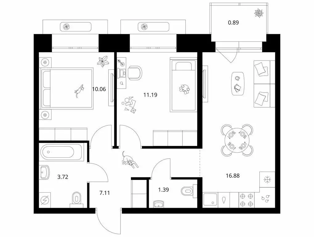 2-комнатная квартира: Улан-Удэ, улица Шмидта (51.24 м) - Фото 1