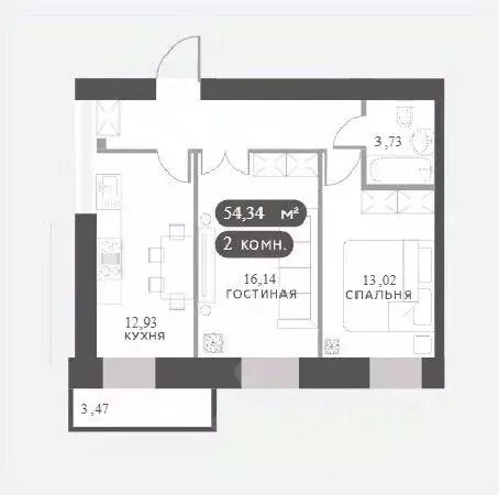 2-к кв. Красноярский край, Красноярск Академгородок мкр,  (54.34 м) - Фото 0