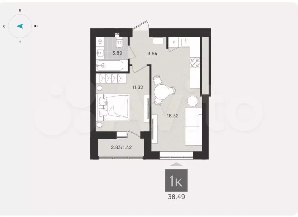 1-к. квартира, 38,5 м, 7/9 эт. - Фото 1