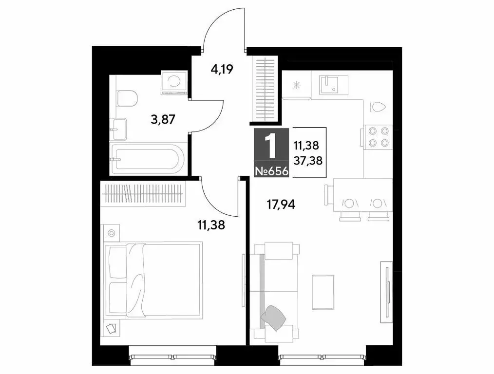 1-комнатная квартира: Калуга, улица Болдина, 22/1 (37.38 м) - Фото 0