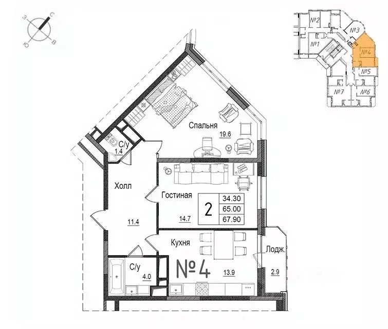 2-к кв. Московская область, Наро-Фоминск ул. Новикова, 20/1 (67.9 м) - Фото 0