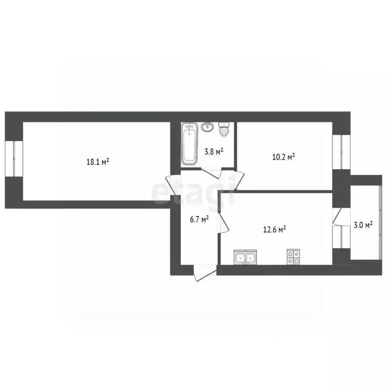 2-к кв. Архангельская область, Котлас ул. Владимира Петухова, 11 (51.0 ... - Фото 2