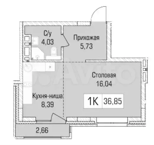 1-к. квартира, 36,9м, 6/9эт. - Фото 0