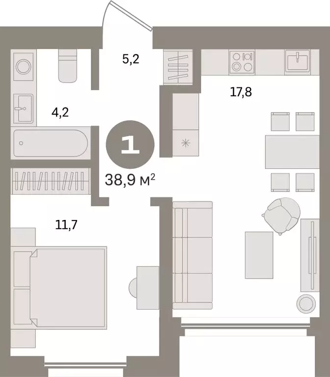 1-комнатная квартира: Екатеринбург, улица Советских Женщин (38.9 м) - Фото 1