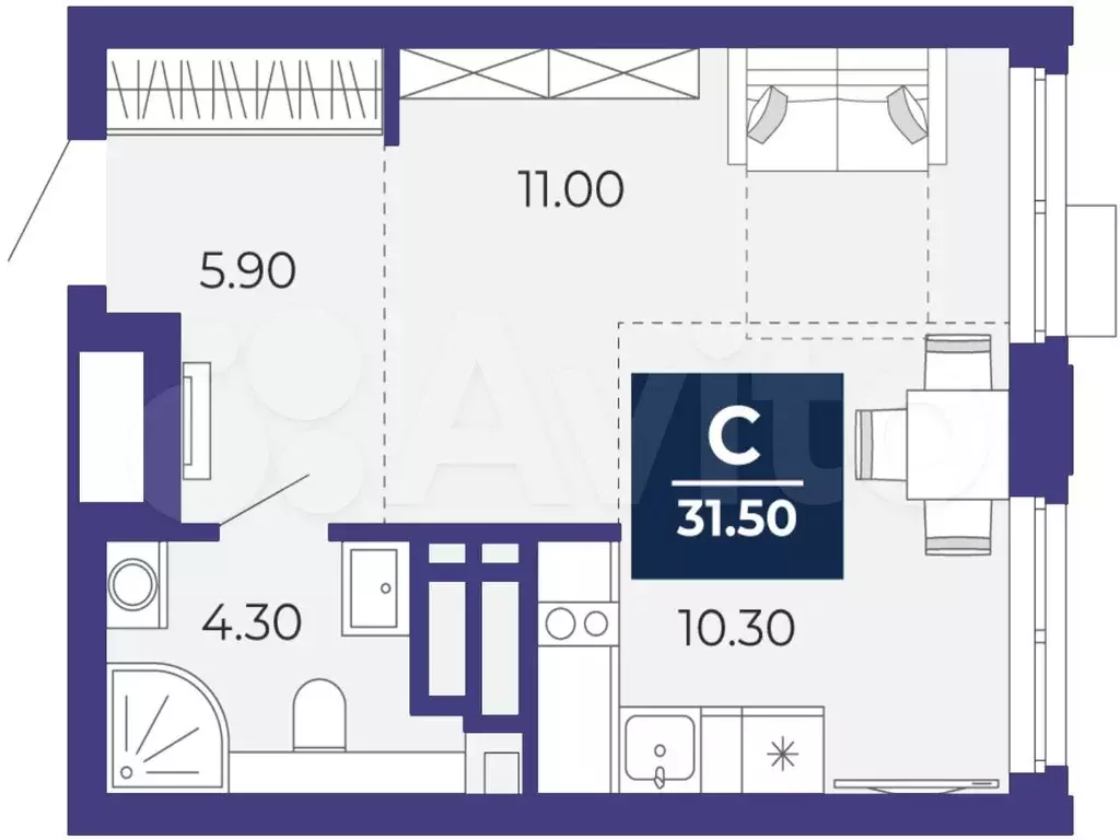 Квартира-студия, 31,5 м, 17/24 эт. - Фото 1