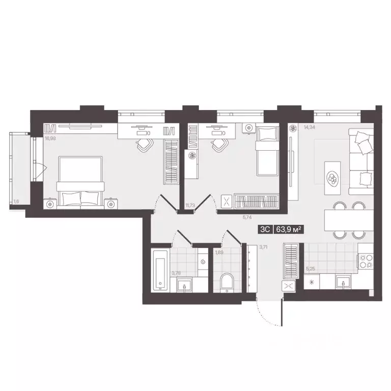 3-к кв. Кемеровская область, Кемерово 6/2 мкр, Моне жилой комплекс ... - Фото 1