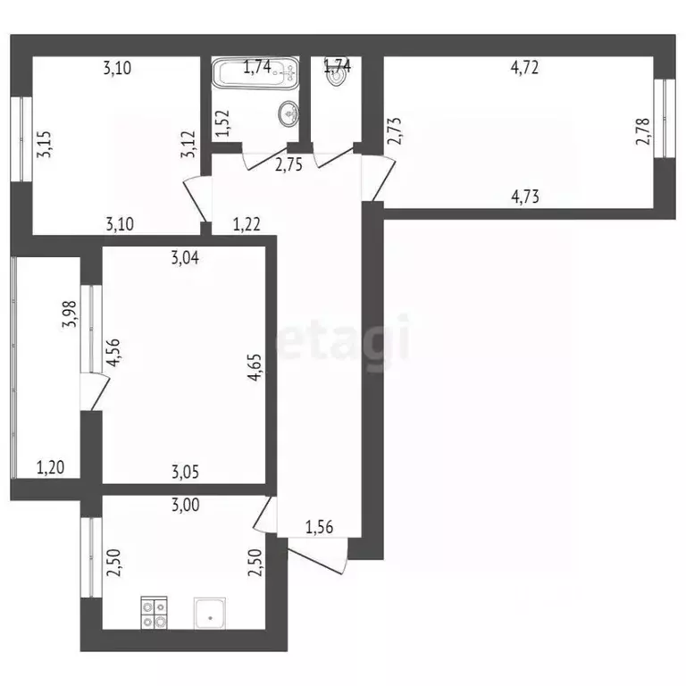3-к кв. Башкортостан, Стерлитамак Вокзальная ул., 15 (62.2 м) - Фото 1