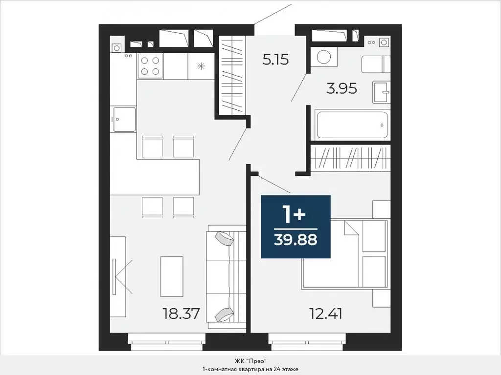 1-комнатная квартира: Тюмень, улица Фармана Салманова, 17 (39.88 м) - Фото 0