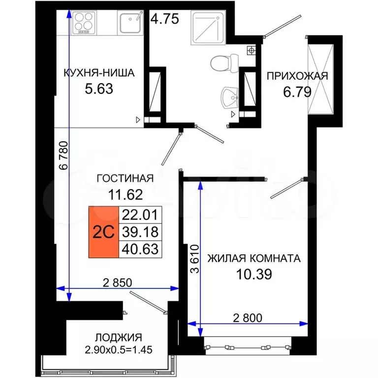 2-к. квартира, 40 м, 14/22 эт. - Фото 1