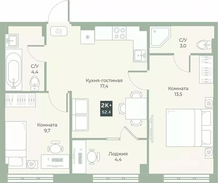 2-к кв. Курганская область, Курган Заозерный жилрайон, 6А мкр, ул. ... - Фото 0