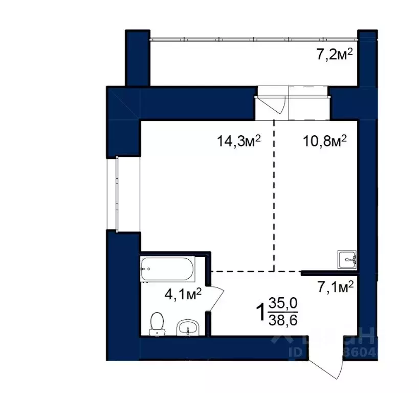 Студия Амурская область, Благовещенск 224-й кв-л,  (38.6 м) - Фото 0