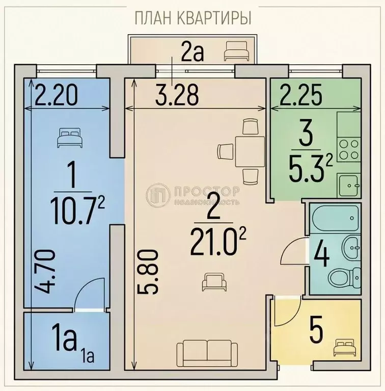 Квартира, 2 комнаты, 44 м - Фото 1