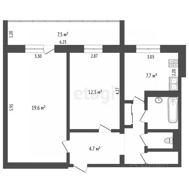 2-к кв. Вологодская область, Череповец ул. Химиков, 16 (53.2 м) - Фото 2