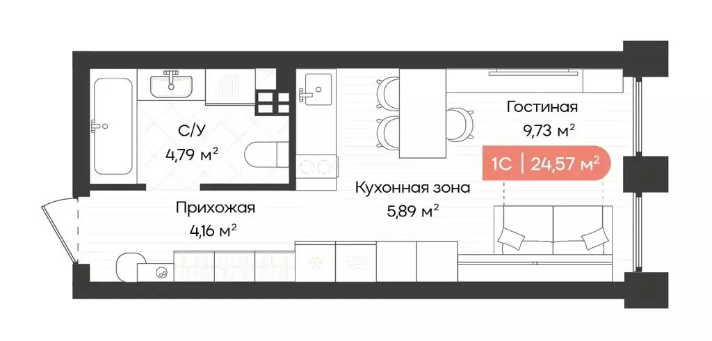 1-комнатная квартира: Новосибирск, Ленинградская улица, 342 (24.63 м) - Фото 0