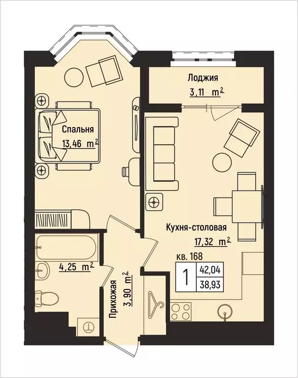 1-комнатная квартира: Нижний Новгород, Литературная улица, 5 (42.04 м) - Фото 1