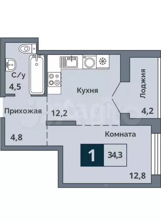 1-к кв. Курганская область, Курган ул. Коли Мяготина, 168 (33.7 м) - Фото 1