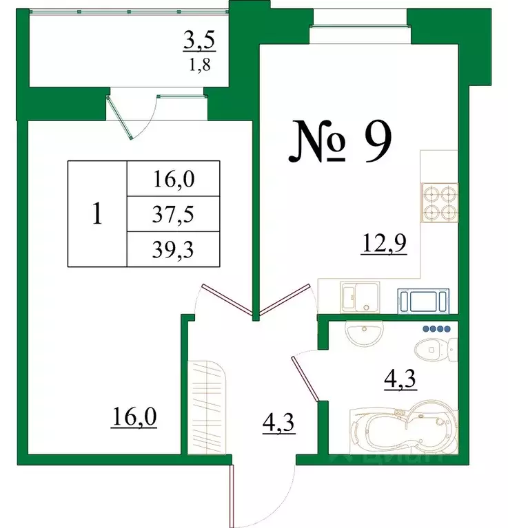 1-к кв. Ленинградская область, Гатчина Красносельское ш., 4Ак1 (39.3 ... - Фото 1