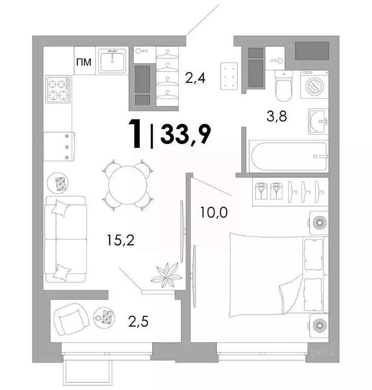 1-к кв. Владимирская область, Владимир Уно жилой комплекс (33.9 м) - Фото 1