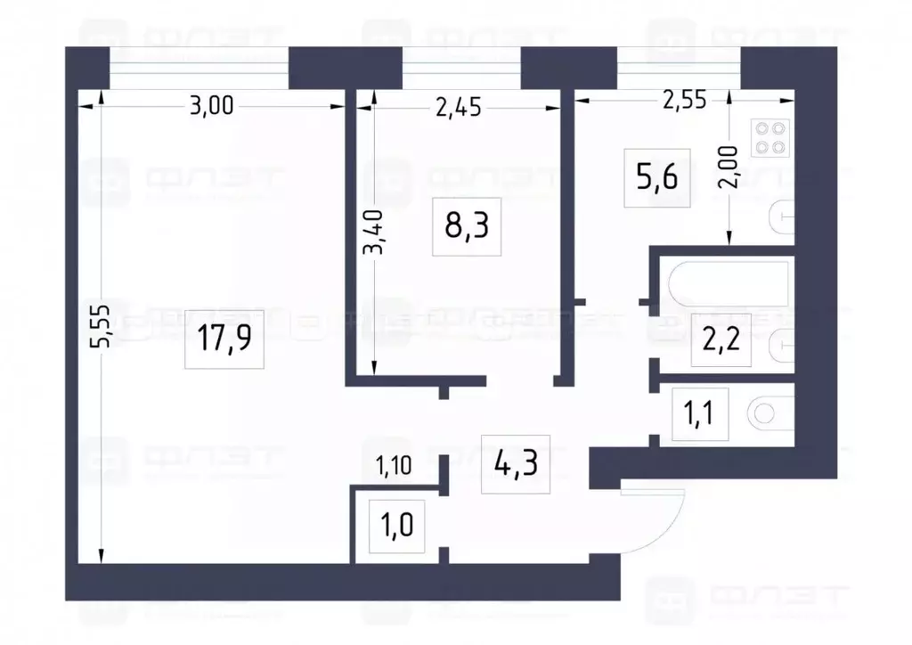 2-к кв. Татарстан, Казань Роторная ул., 29 (40.4 м) - Фото 2