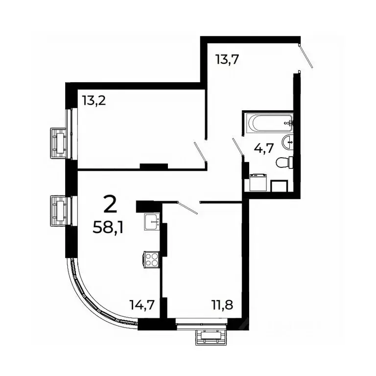 2-к кв. Нижегородская область, Нижний Новгород ул. Коперника, 15 (58.0 ... - Фото 1