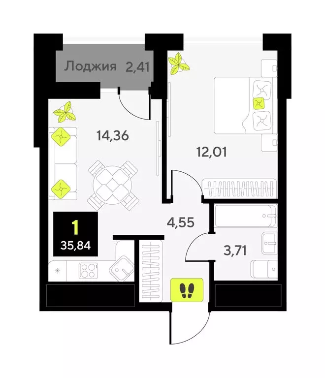 1-комнатная квартира: Тюмень, улица Андрея Приказнова, 1 (34 м) - Фото 1