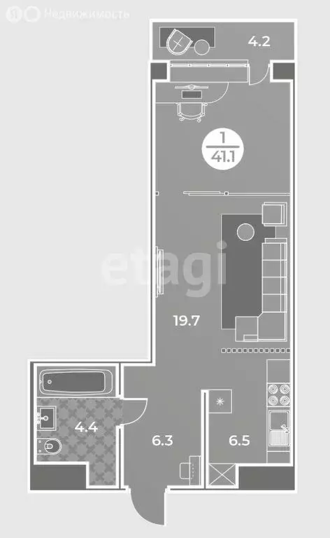1-комнатная квартира: Абакан, улица Генерала Тихонова, 14 (41.1 м) - Фото 0